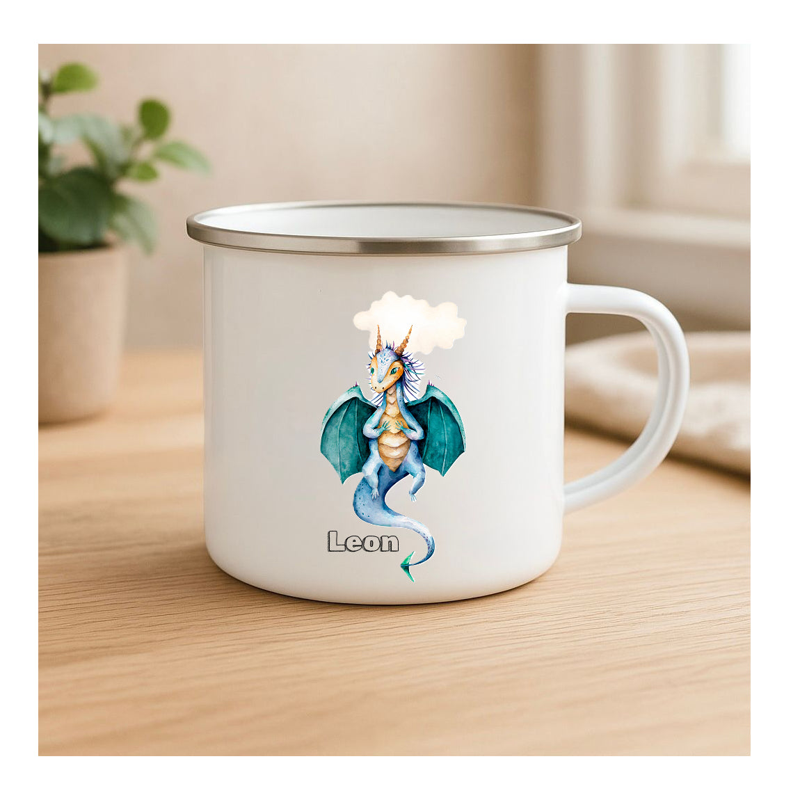 Emailletasse mit schwebendem Drachen und Sternen, Sublimationsdruck, Kinder- und Erwachsenenmotivation