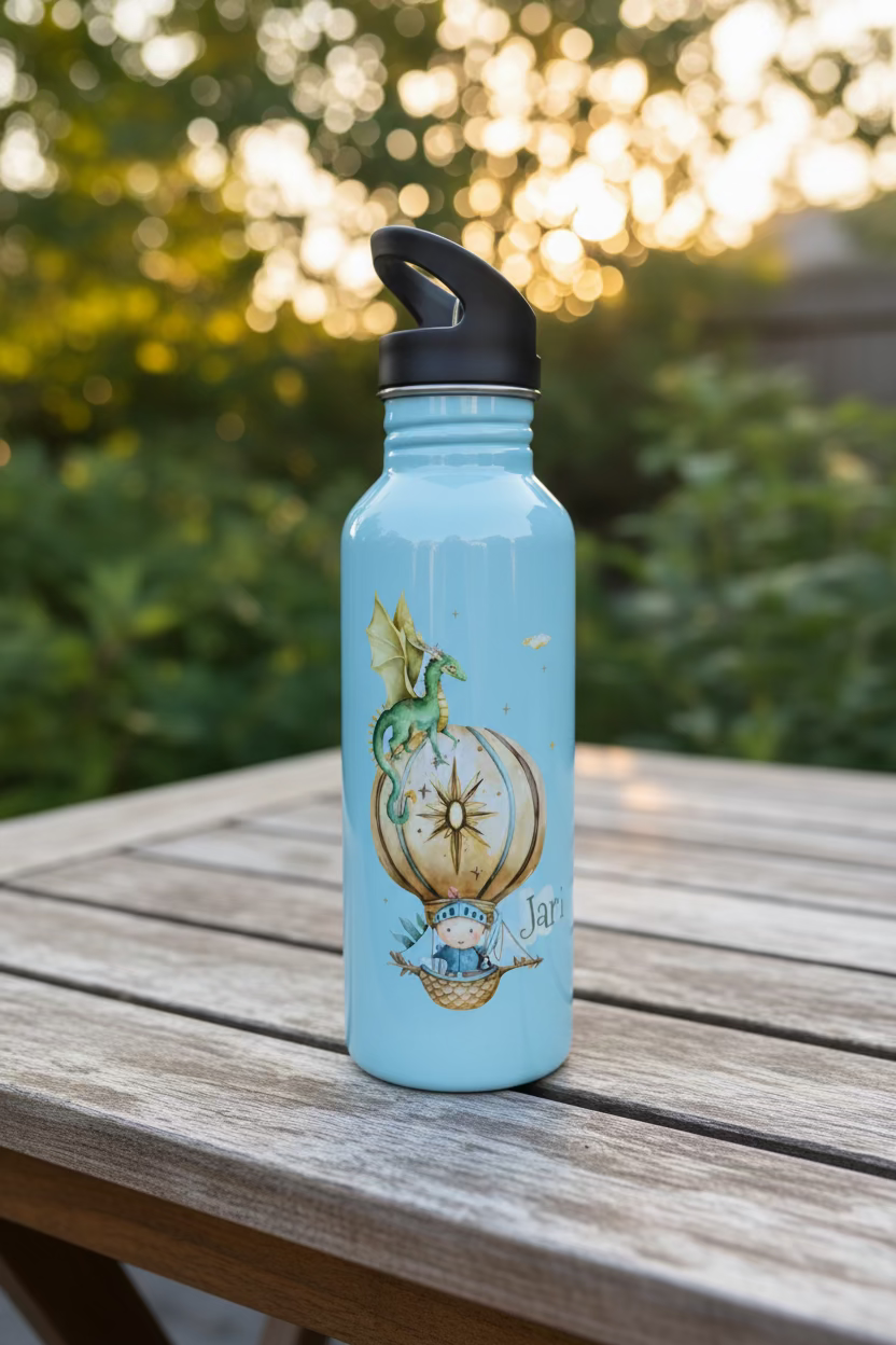 Trinkflasche Edelstahl personalisiert Ritter im Heißluftballon 600 ml
