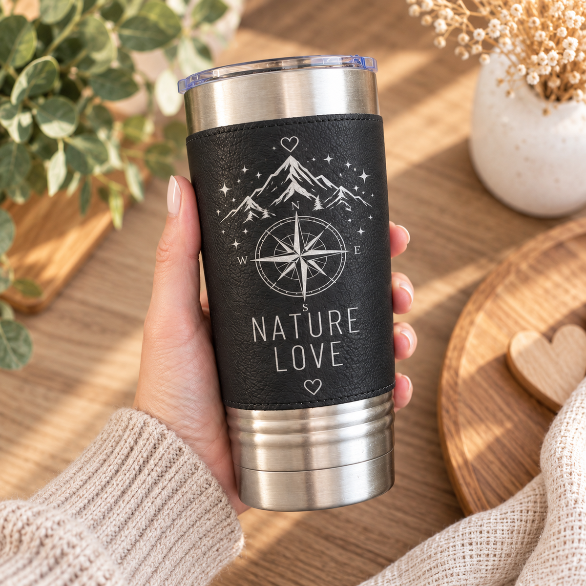 Thermobecher Nature Love Vorder- und Rückseite mit personalisiertem Namen