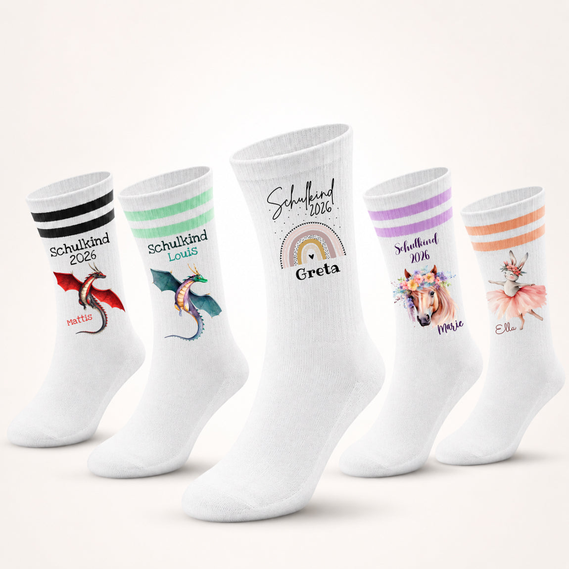 Personalisierte Pferde-Socken zur Einschulung mit Name | Schulkind 2026