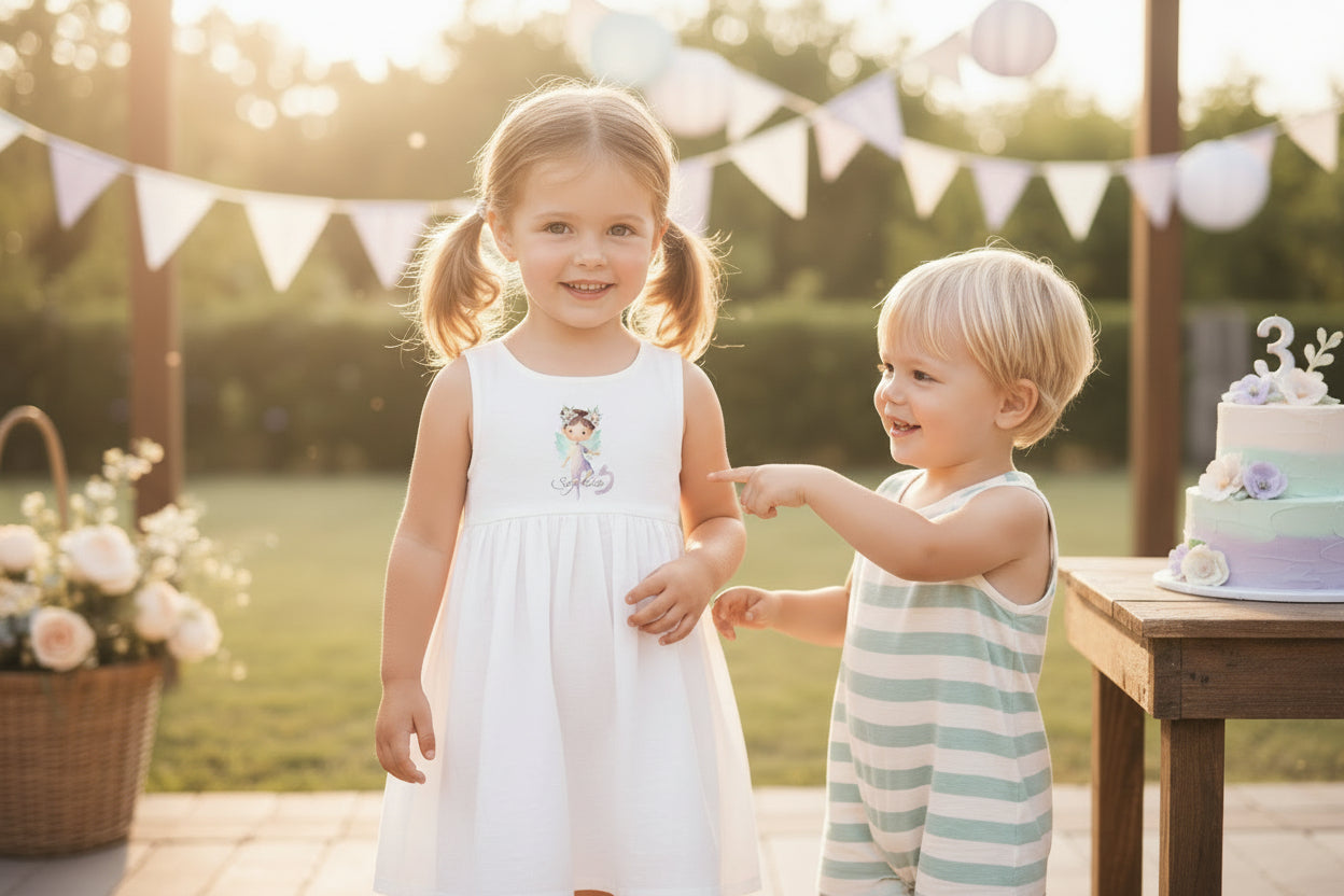 Nahaufnahme DTF Bügelbild Fee, feine Details, personalisierbar, ideales Motiv für kleine Waldfeen, Geburtstagsshirt