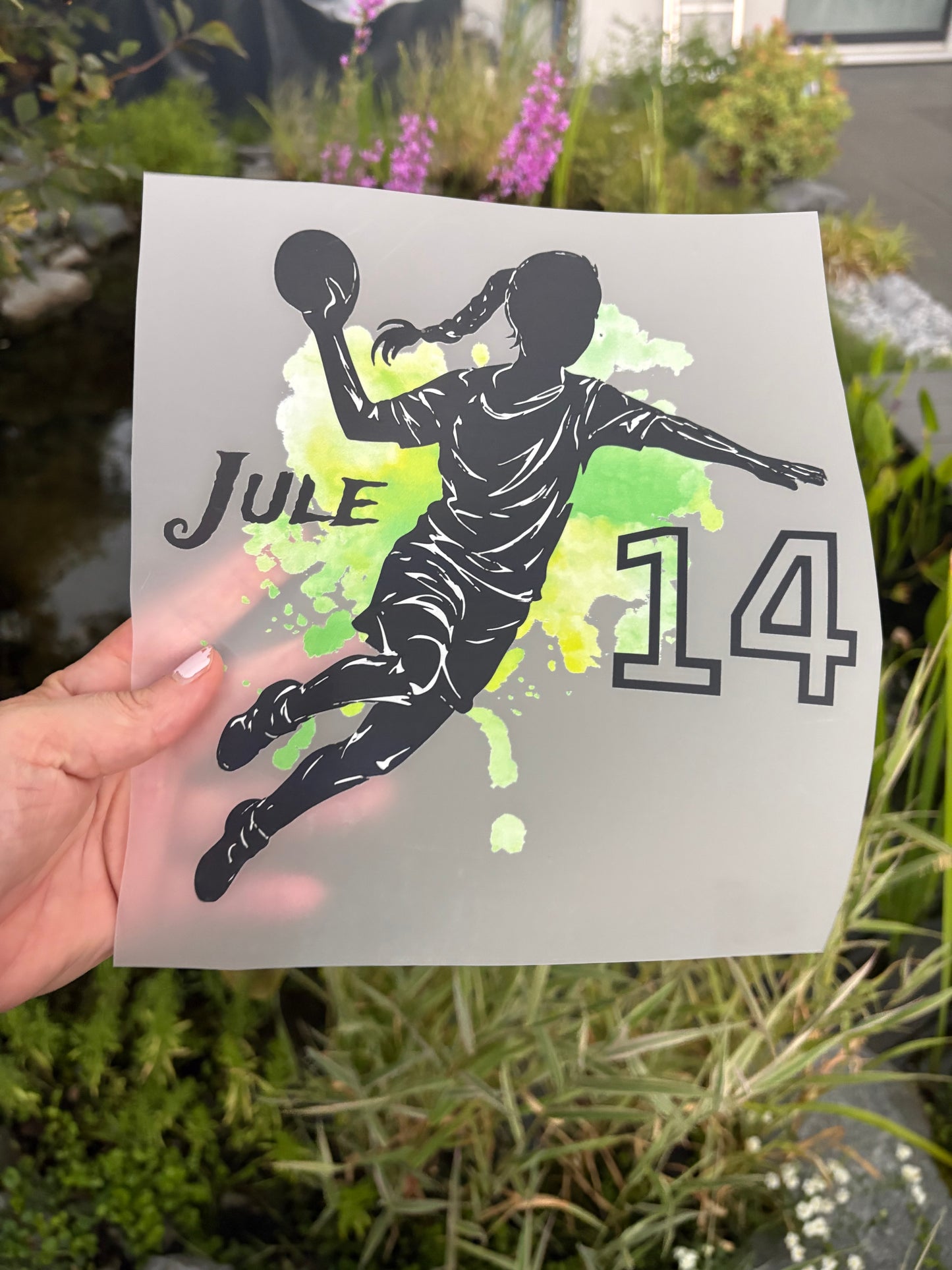 DTF Bügelbild Handball mit Name & Alter – Handballerin oder Handballer | Textiltransfer DIN A4 & A5