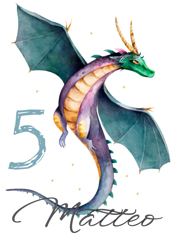 Detailansicht DTF Bügelbild fliegender Drache für Kinder, personalisierbar mit Name und Zahl, farbintensiv, ideal für Geburtstag, Einschulung und Heldenshirts