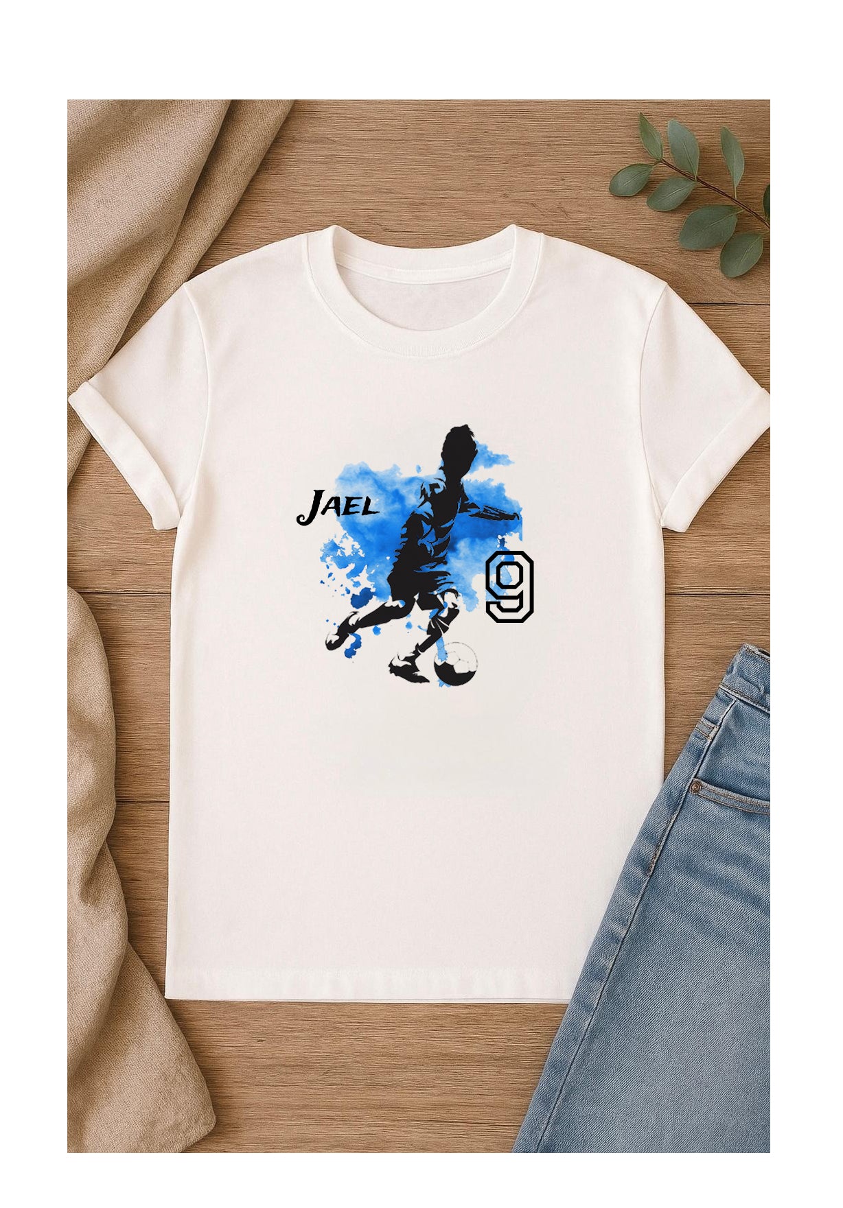 DTF Bügelbild Fußball mit Name und Alter – personalisierter Textiltransfer für Shirts