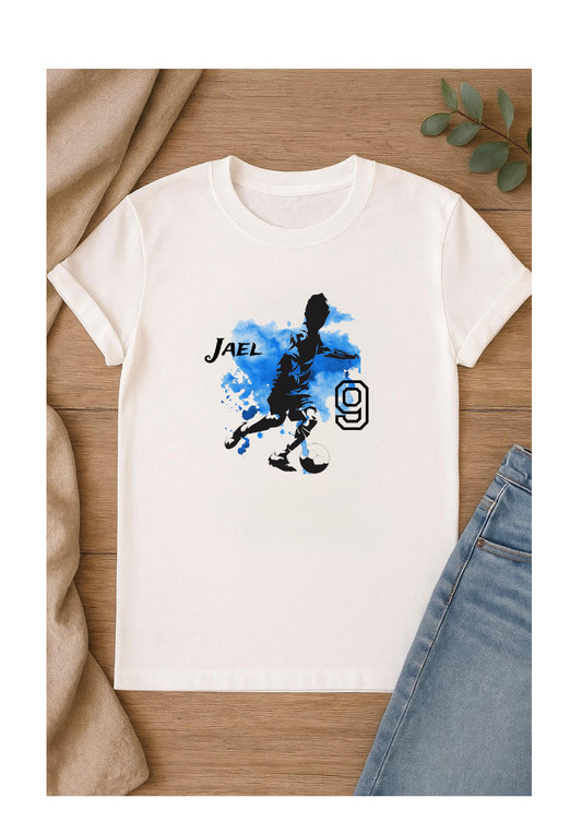 DTF Bügelbild Fußball mit Name und Alter – personalisierter Textiltransfer für Shirts