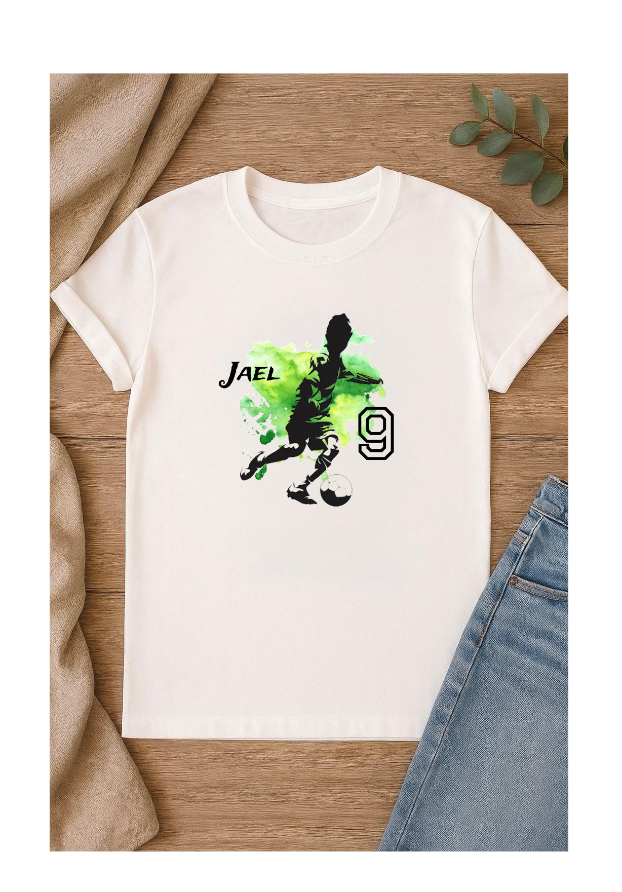 DTF Bügelbild Fußball personalisiert in vier Farben – Name und Alter wählbar