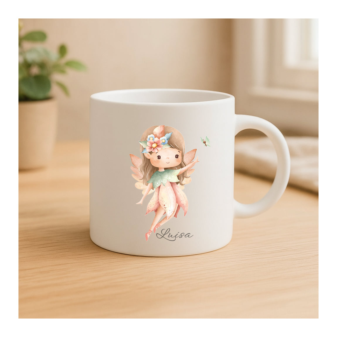 Matte Keramiktasse mit Fee und Schmetterling, hochwertiger Sublimationsdruck, Geschenkidee für Kinder und Erwachsene