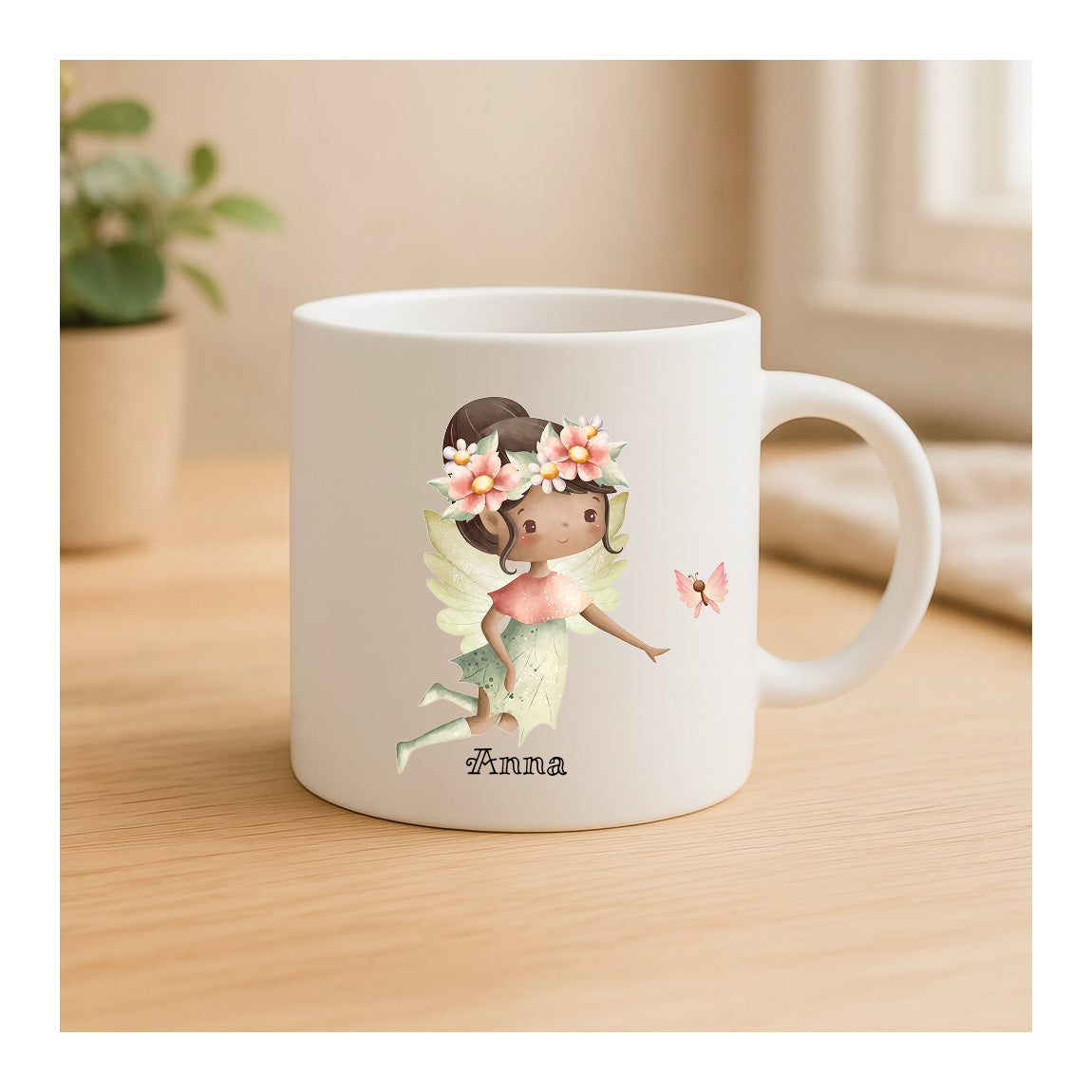 Matte Keramiktasse mit Fee und Schmetterling, hochwertiger Sublimationsdruck, Geschenkidee für Kinder und Erwachsene