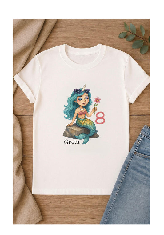 DTF Bügelbild Einhorn Meerjungfrau für Kinder, magisches Fantasy Motiv, personalisierbar mit Name und Alter