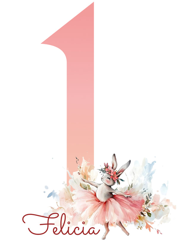 Detailansicht DTF Bügelbild Ballerina-Hase, florale Details und brillante Farben