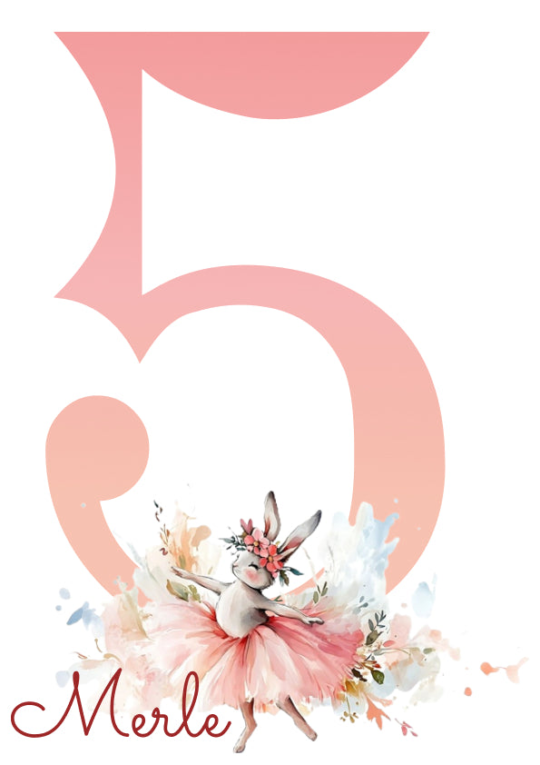 Farbintensive DTF-Bügelbild-Details, Ballerina-Hase für Geburtstag oder Einschulung