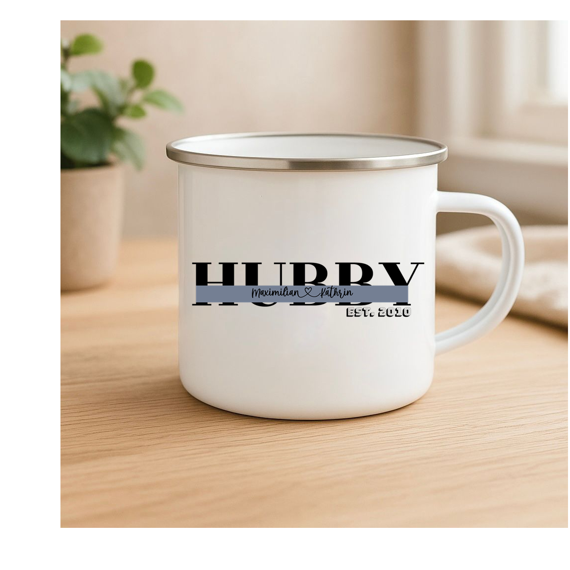 Hubby Tasse personalisiert mit Name und Hochzeitsjahr als liebevolles Geschenk für den Ehemann, Hochzeitstag oder Valentinstag