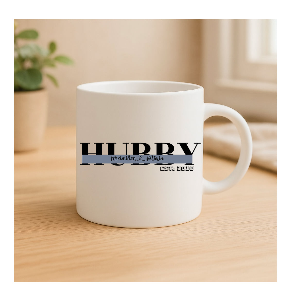 Personalisierte Hubby Tasse mit Name und Hochzeitsjahr – modernes Design, Geschenk für Ehemann zur Hochzeit oder zum Jahrestag