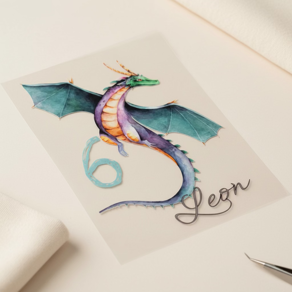 Bügelbild Drache fliegend – DTF Transfer personalisierbar