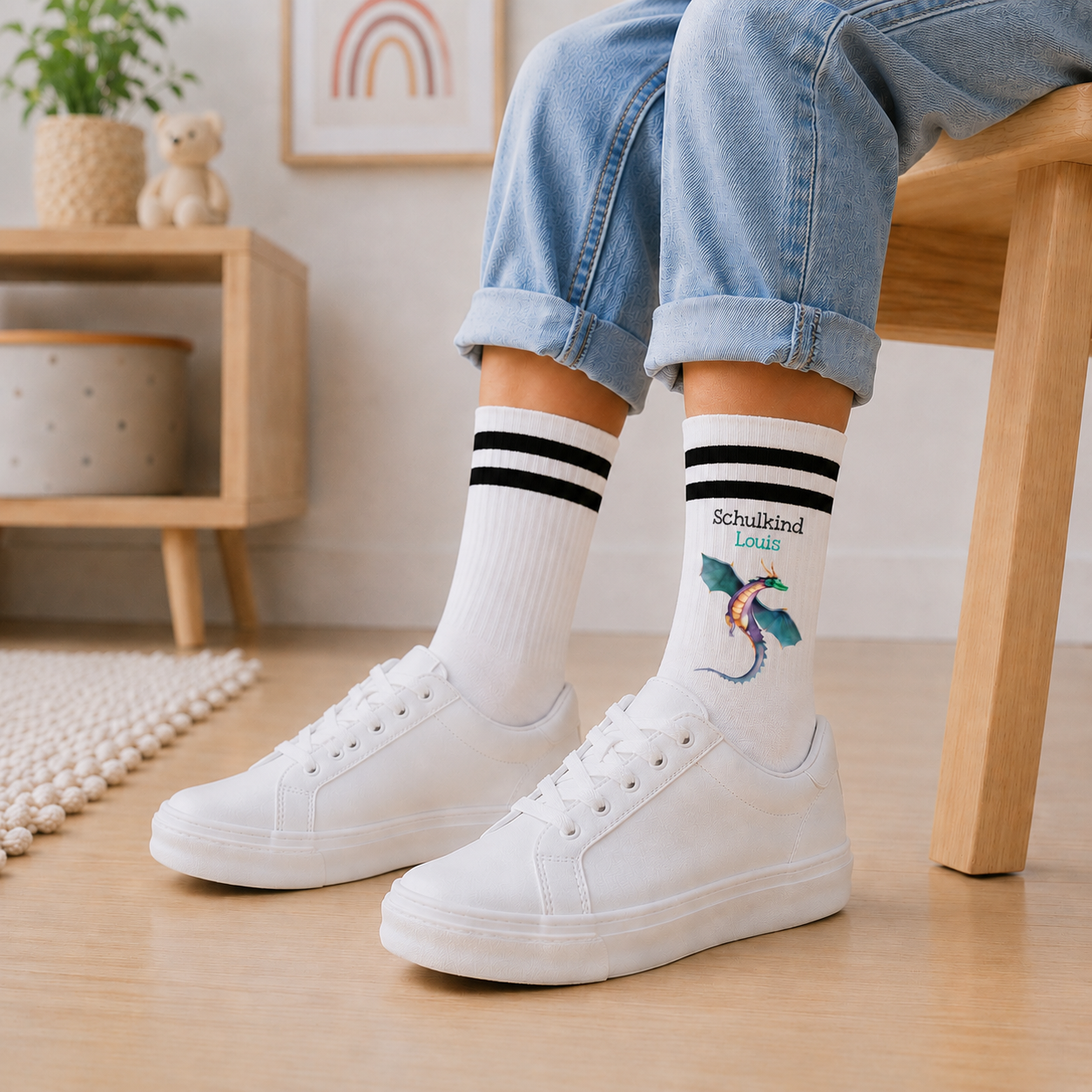 Personalisierte Drachen-Socken zur Einschulung mit Name | Schulkind 2026 | zwei Farben