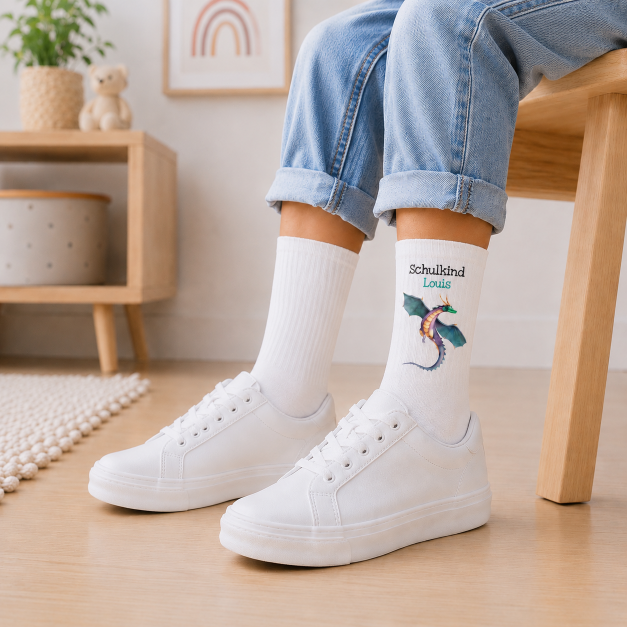 Personalisierte Drachen-Socken zur Einschulung mit Name | Schulkind 2026 | zwei Farben