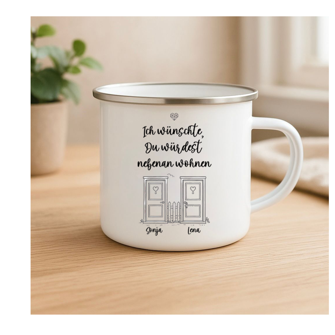 Keramiktasse mit liebevoller Botschaft für Menschen auf Distanz