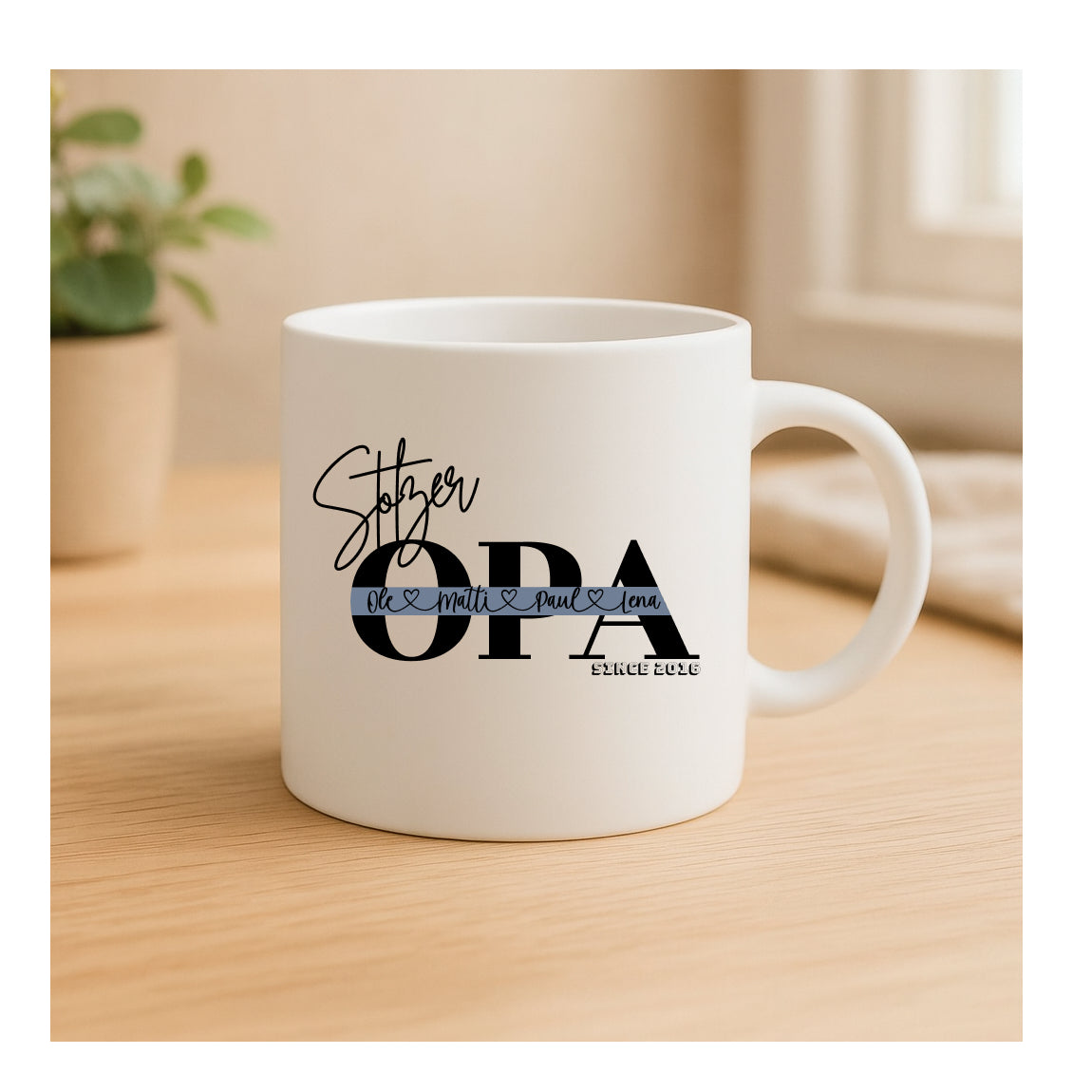 Personalisierte Keramiktasse ‚Stolzer OPA‘ mit Kindernamen und Geburtsjahr – liebevolles Geschenk für Opas