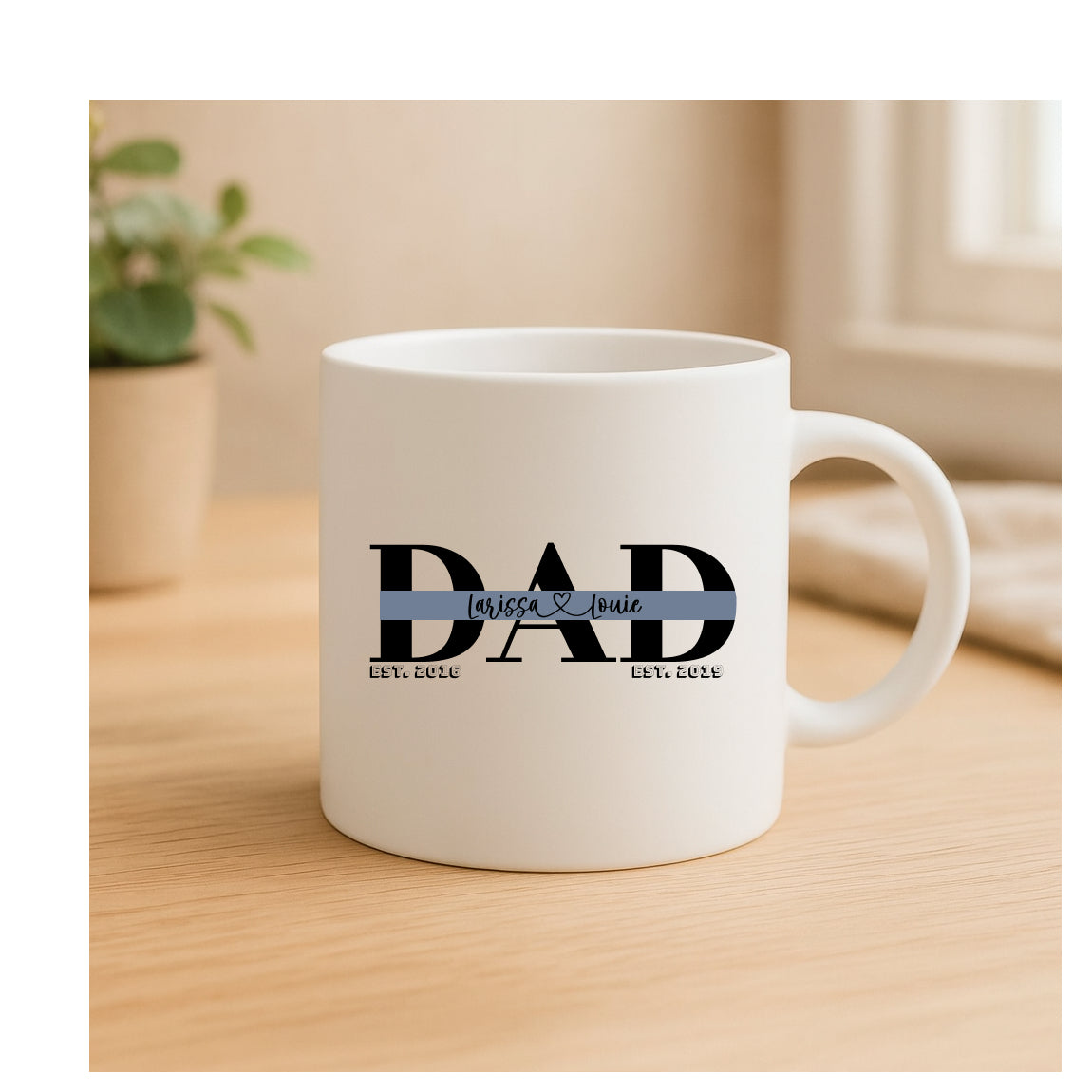 Personalisierte Keramiktasse „DAD“ mit Kindernamen und Geburtsjahren, liebevolles Geschenk für Papa, hochwertiger Sublimationsdruck