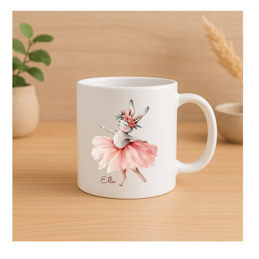 Personalisierte Kunststoff-Kindertasse für Kinder mit Ballerinahäschen-Design