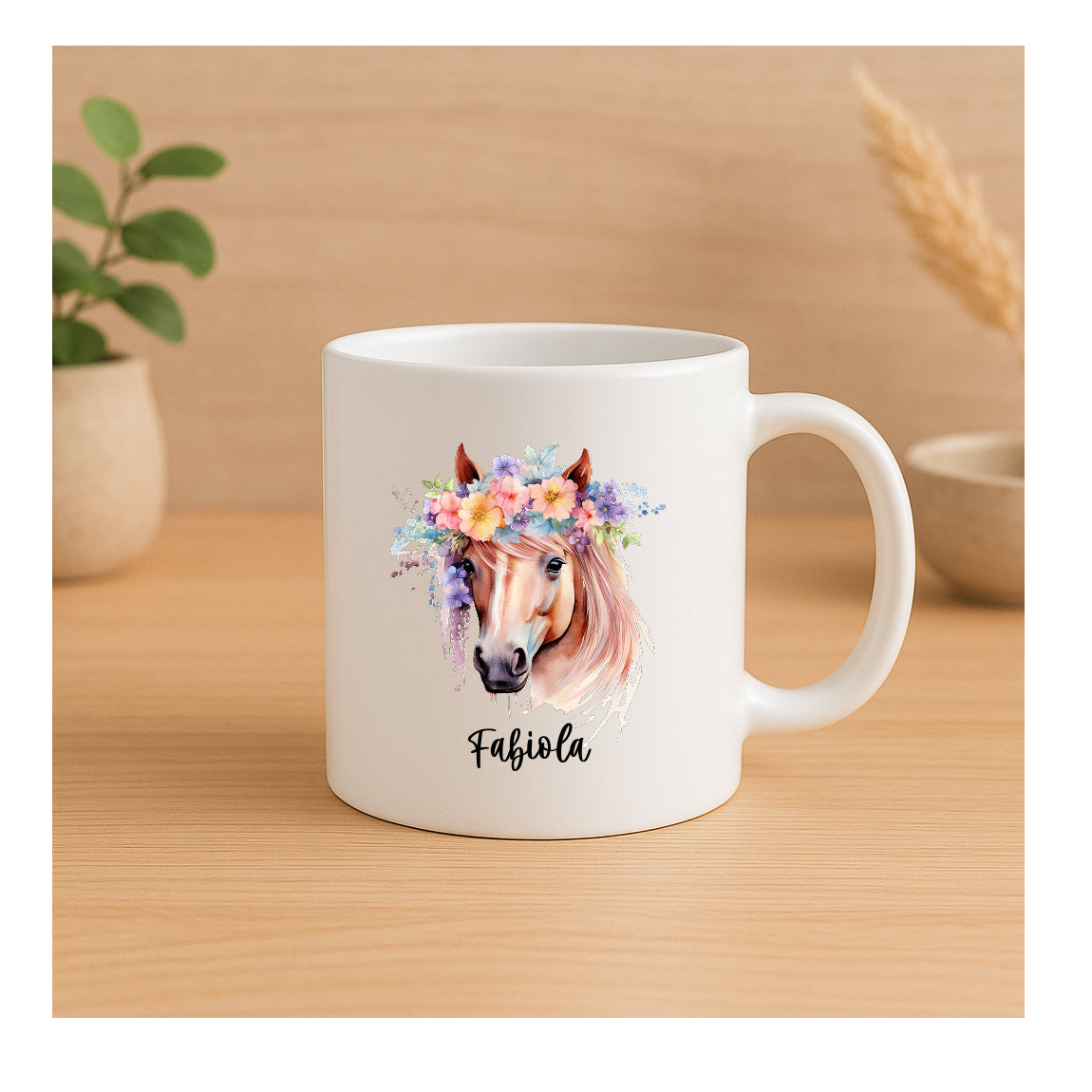 Bruchsichere Kindertasse 180 ml mit Pferdekopf-Motiv – leichte Kunststofftasse, beidseitig bedruckt