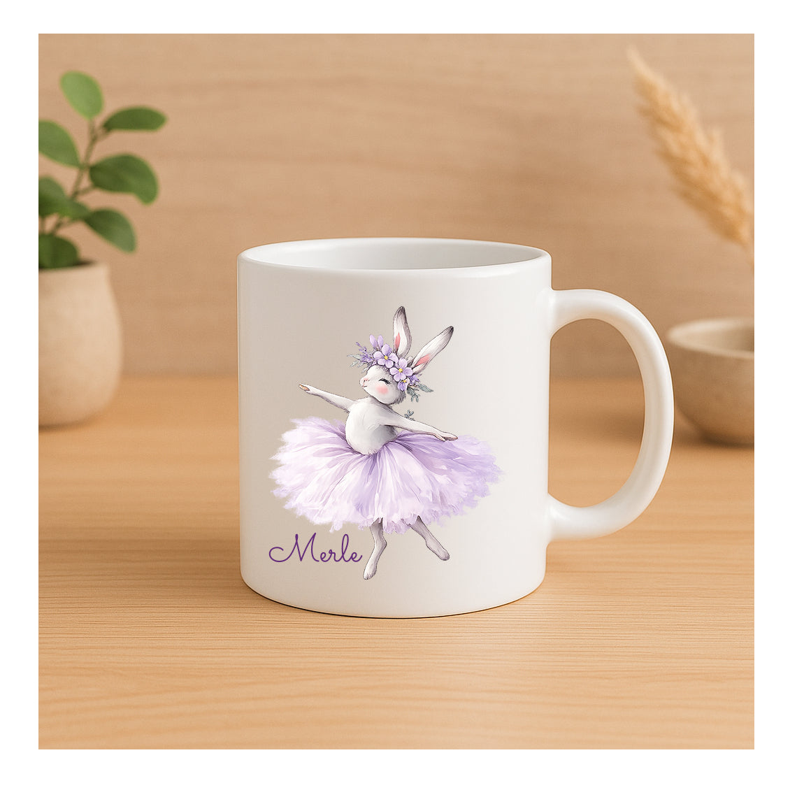 Personalisierte Kunststoff-Kindertasse für Kinder mit Ballerinahäschen-Design