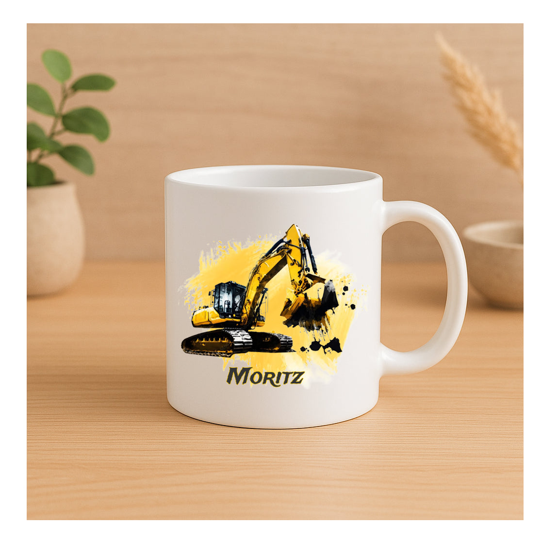 Bruchsichere Kindertasse 180 ml mit Bagger-Motiv – leichte Kunststofftasse, beidseitig bedruckt