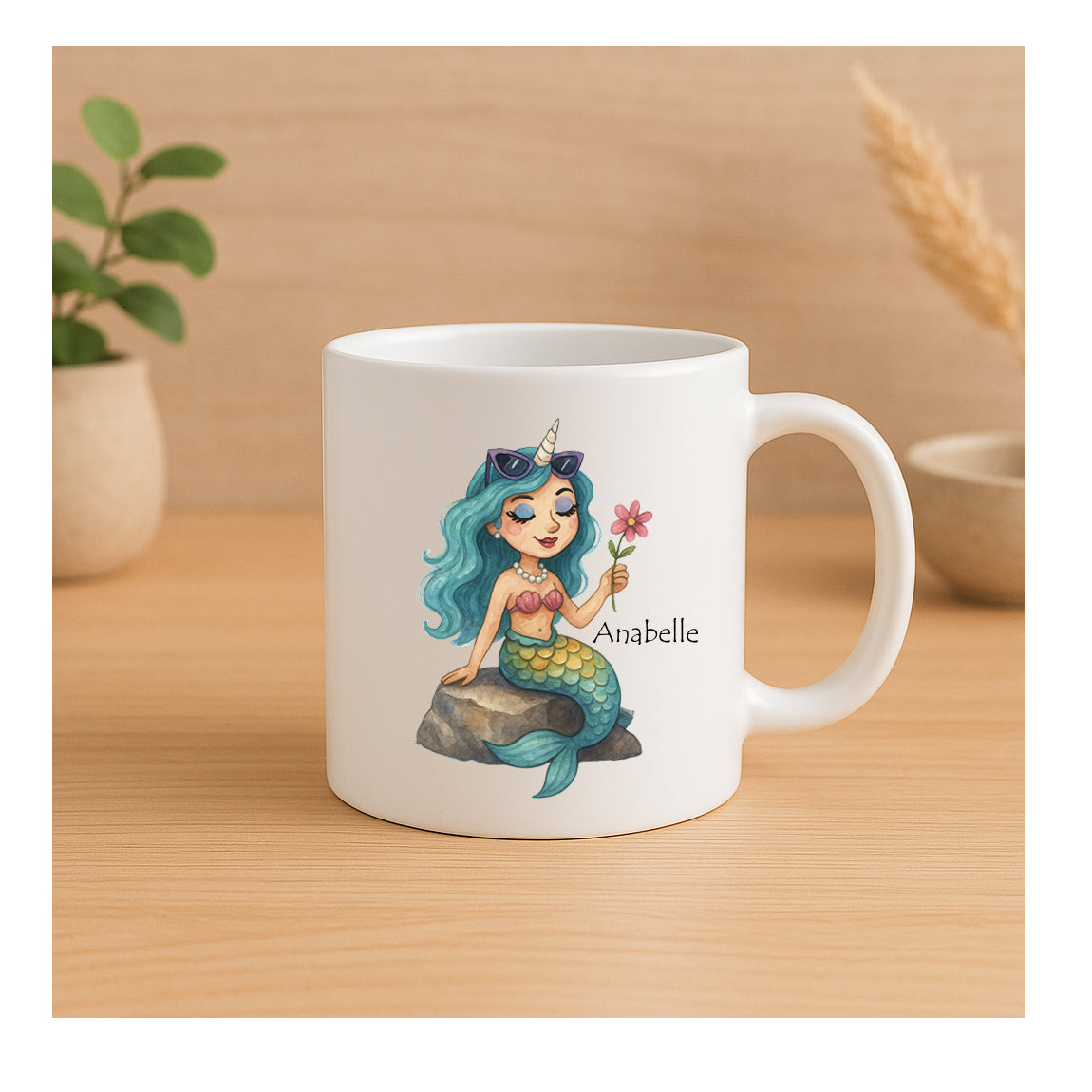 Bruchsichere Kindertasse 180 ml mit Einhorn-Meerjungfrau-Motiv – leichte Kunststofftasse, beidseitig bedruckt