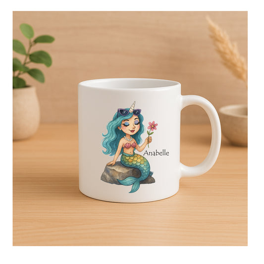 Bruchsichere Kindertasse 180 ml mit Einhorn-Meerjungfrau-Motiv – leichte Kunststofftasse, beidseitig bedruckt