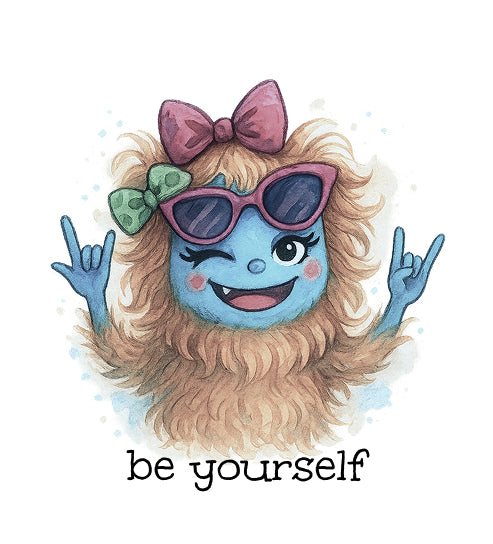 DTF Bügelbild Monster Schwester auf Kinder-Shirt aufgebügelt, ideales Motiv für Geschwister-Outfits