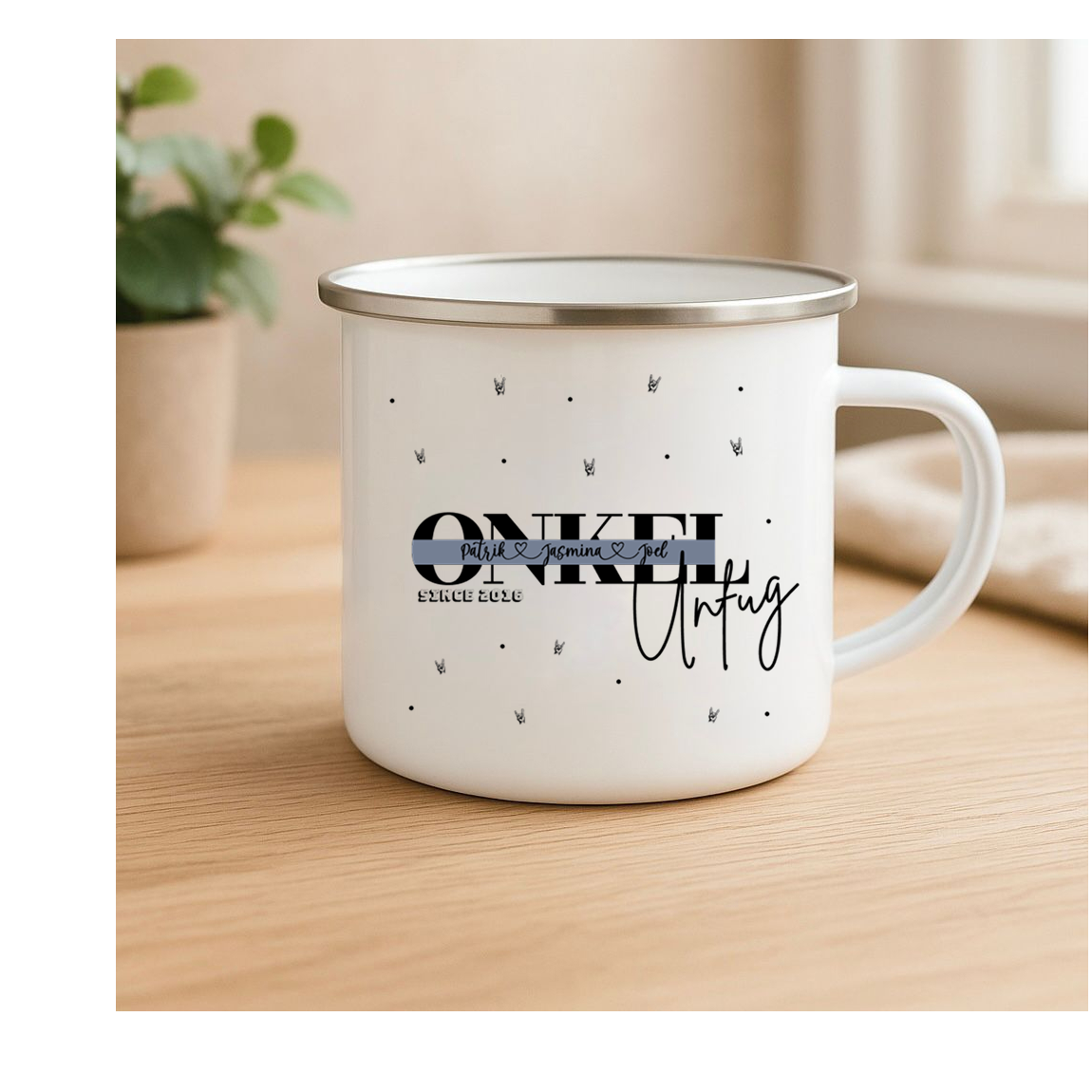 Onkel Unfug Tasse personalisiert mit Namen der Nichten und Neffen als humorvolles Geschenk für Onkel