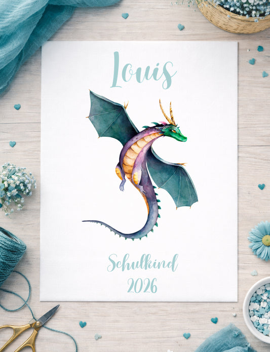 DTF Bügelbild Drache für Einschulung