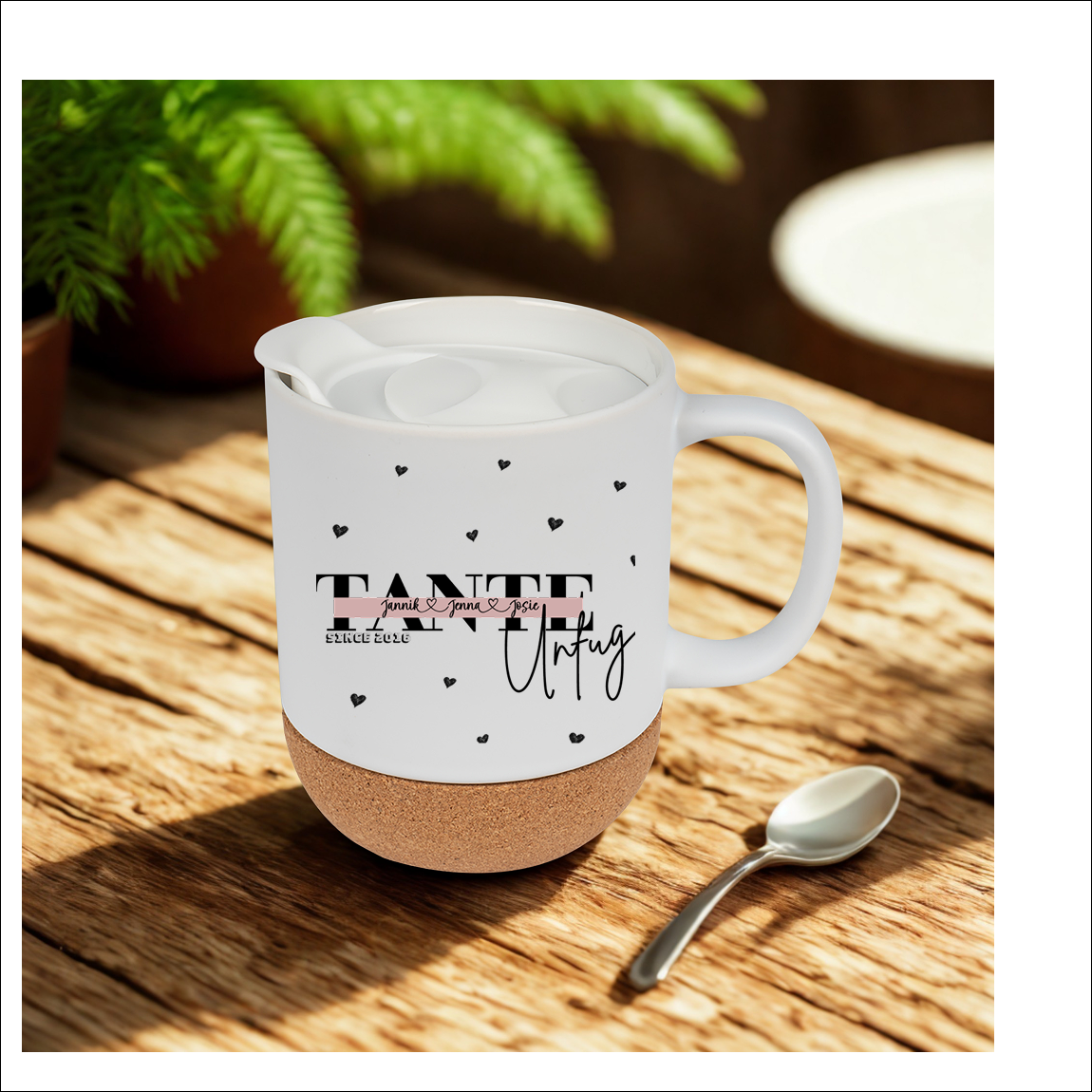 Tante Unfug Tasse personalisiert mit Namen der Nichten und Neffen als humorvolles Geschenk für Tanten
