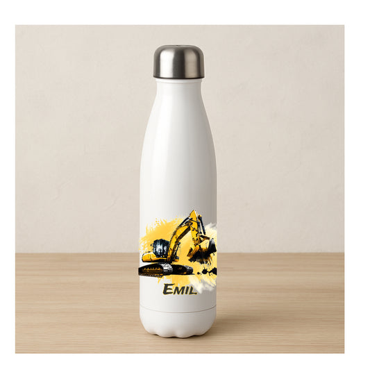 Personalisierte Edelstahl-Thermosflasche mit Bagger-Motiv – doppelwandig, beidseitiger Sublimationsdruck, ideal für Kinder