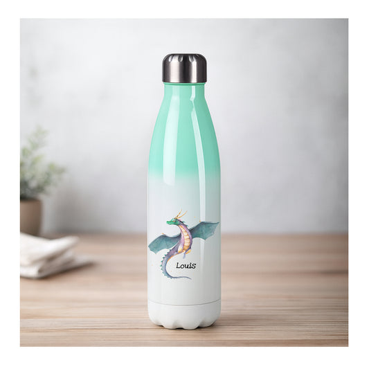 Personalisierte Edelstahl Thermosflasche mit Farbverlauf und Drachenmotiv, beidseitiger Sublimationsdruck, BPA-frei, für Kinder