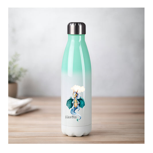 Personalisierte Edelstahl Thermosflasche mit Farbverlauf und Drachenmotiv, beidseitiger Sublimationsdruck, BPA-frei, für Kinder