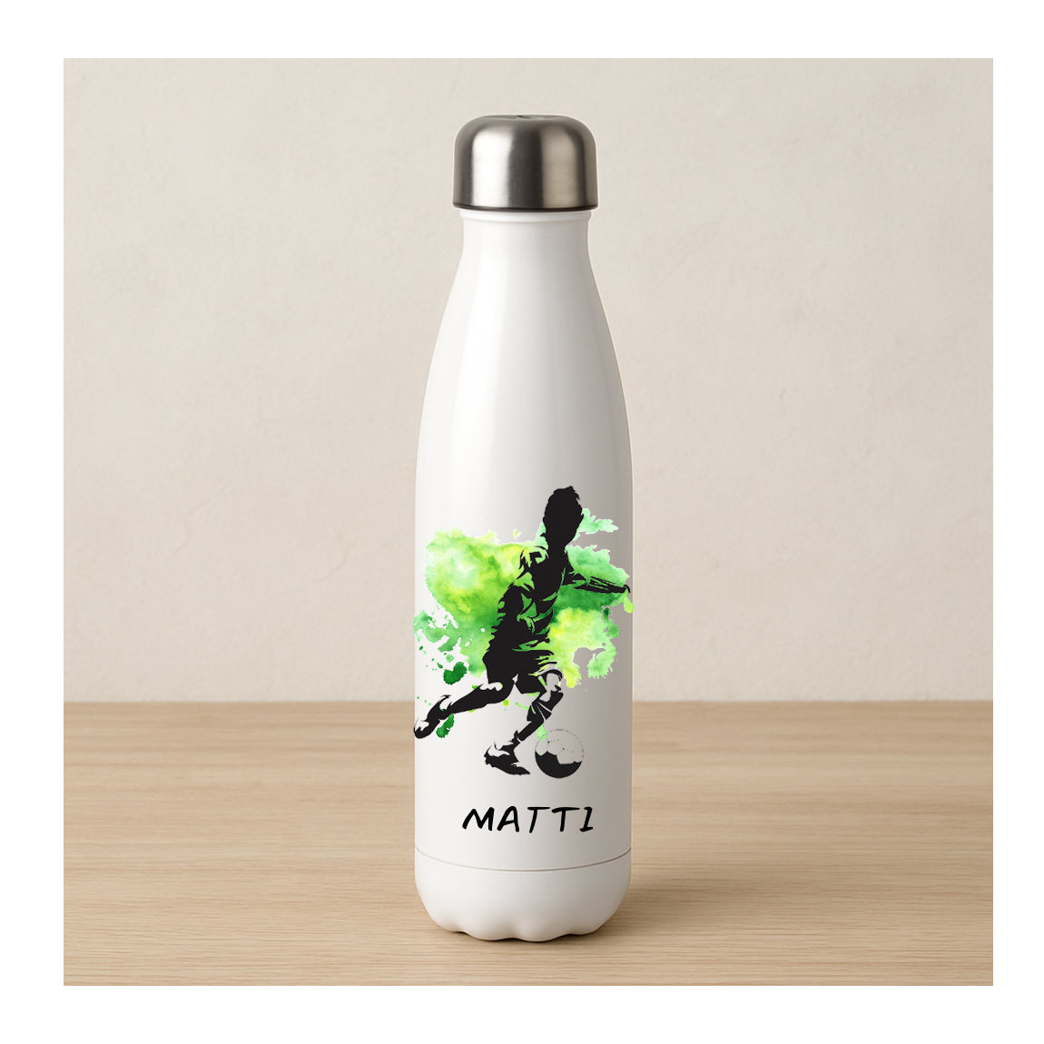 Personalisierte Edelstahl-Thermosflasche mit Fußballer-Motiv – doppelwandig, Sublimationsdruck, Trinkflasche für Kinder