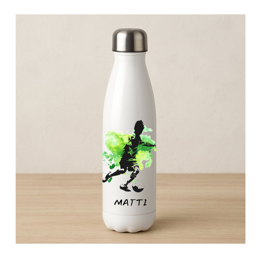 Personalisierte Edelstahl-Thermosflasche mit Fußballer-Motiv – doppelwandig, Sublimationsdruck, Trinkflasche für Kinder