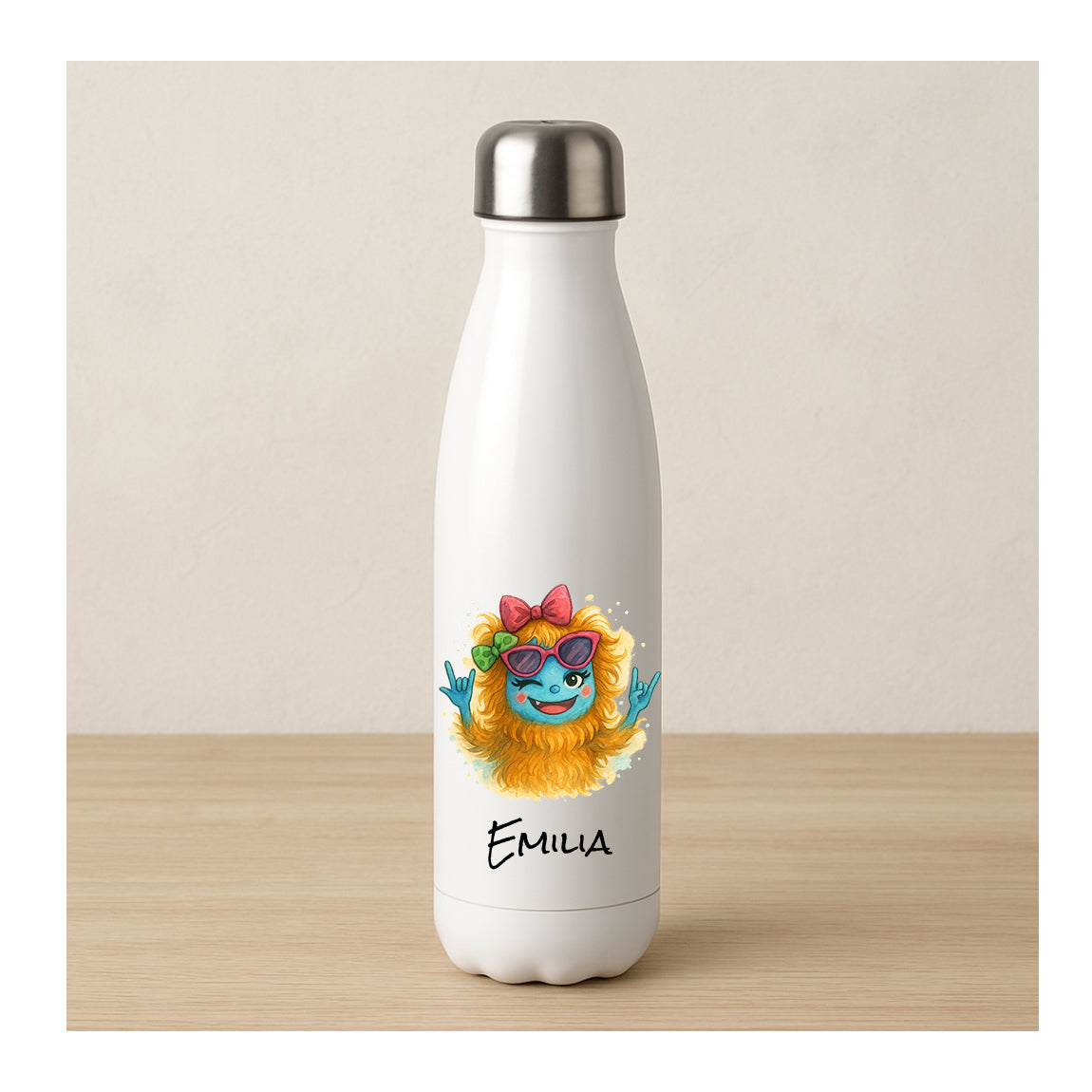 Personalisierte Edelstahl-Thermosflasche mit Monster Sister Motiv – doppelwandig, Sublimationsdruck, Trinkflasche für Mädchen
