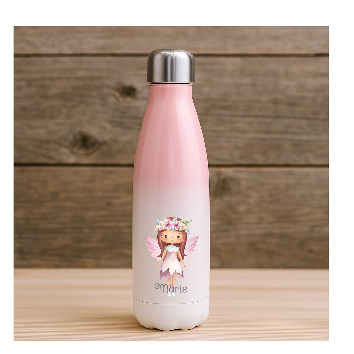 Personalisierte Edelstahl Thermosflasche mit Farbverlauf und Feenmotiv, beidseitiger Sublimationsdruck, BPA-frei, für Kinder
