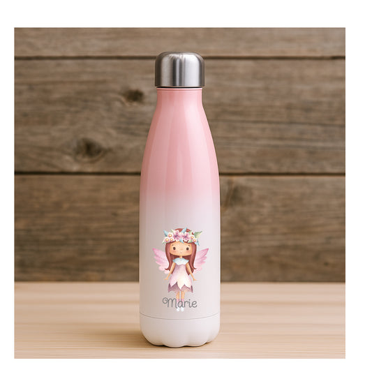 Personalisierte Edelstahl Thermosflasche mit Farbverlauf und Feenmotiv, beidseitiger Sublimationsdruck, BPA-frei, für Kinder