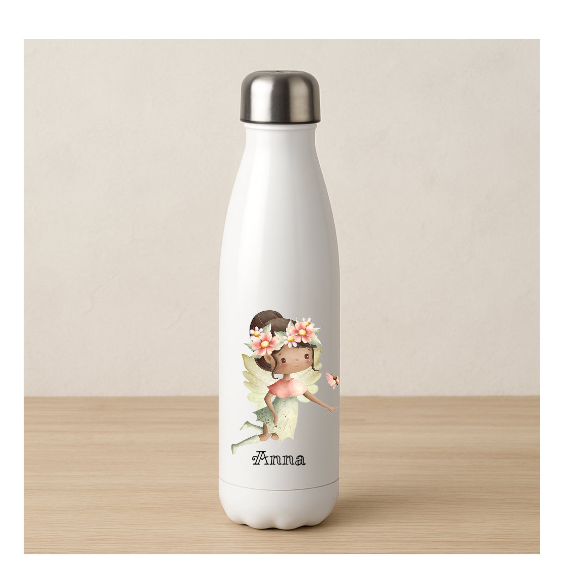 Personalisierte Edelstahl-Thermosflasche mit Feenmotiv – doppelwandig, beidseitiger Sublimationsdruck, für Kinder & Feenliebhaber