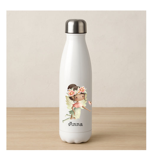 Personalisierte Edelstahl-Thermosflasche mit Feenmotiv – doppelwandig, beidseitiger Sublimationsdruck, für Kinder & Feenliebhaber