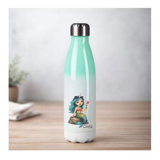 Personalisierte Edelstahl Thermosflasche mit Farbverlauf und Einhorn Meerjungfrau, beidseitiger Sublimationsdruck, BPA-frei, für Kinder