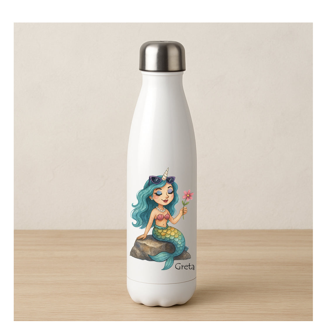 Personalisierte Edelstahl Thermosflasche mit Einhorn Meerjungfrau, beidseitiger Sublimationsdruck, BPA-frei, für Kinder