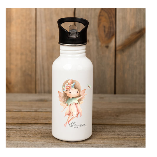 Personalisierte Edelstahl-Trinkflasche 600 ml mit Fee, beidseitiger Sublimationsdruck, BPA-frei, für Kinder