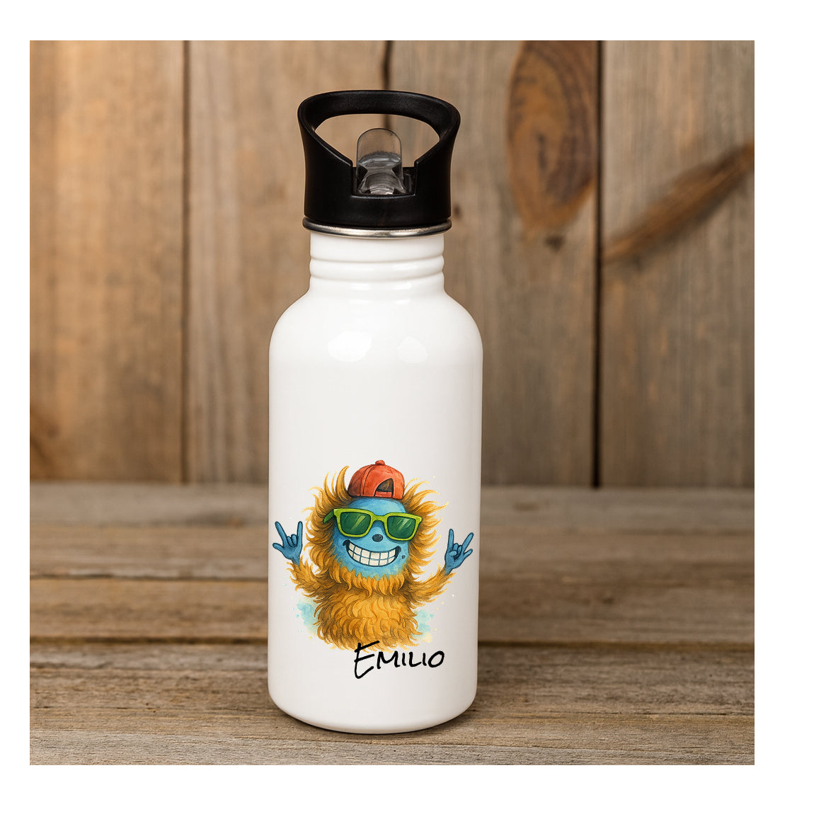 Personalisierte Edelstahl Trinkflasche 600 ml mit Monsterchen Brother Motiv, beidseitiger Sublimationsdruck, BPA-frei, für Jungen