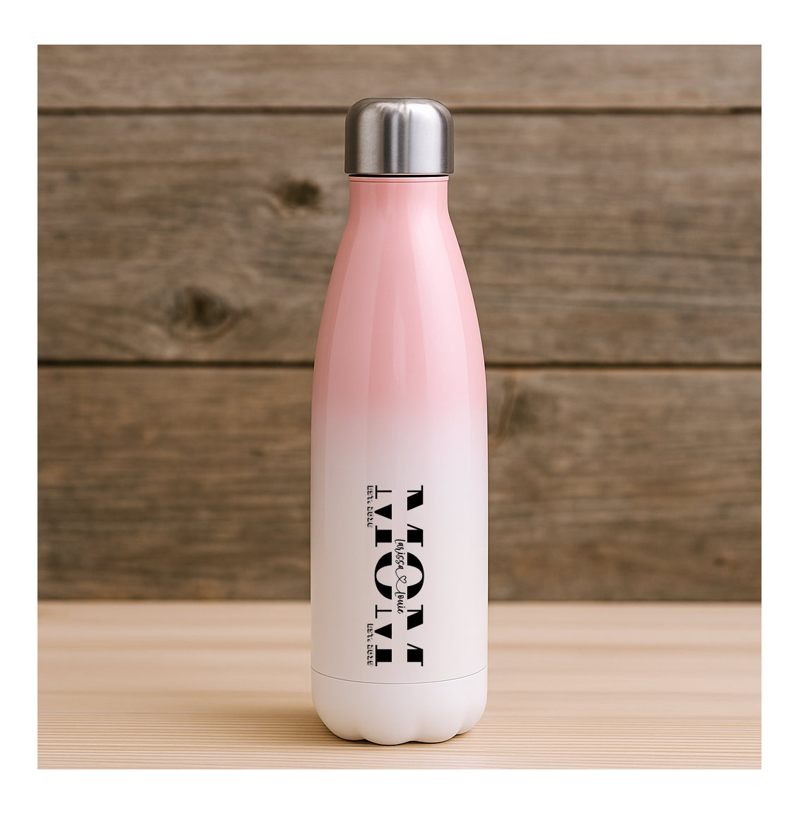 Personalisierte Edelstahl-Thermosflasche für Mamas mit Farbverlauf, Wunschname & Geburtsjahr, beidseitiger Sublimationsdruck, BPA-frei