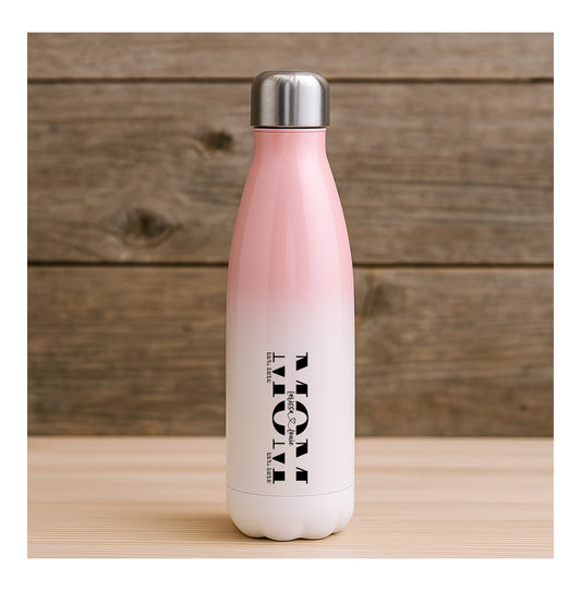 Personalisierte Edelstahl-Thermosflasche für Mamas mit Farbverlauf, Wunschname & Geburtsjahr, beidseitiger Sublimationsdruck, BPA-frei