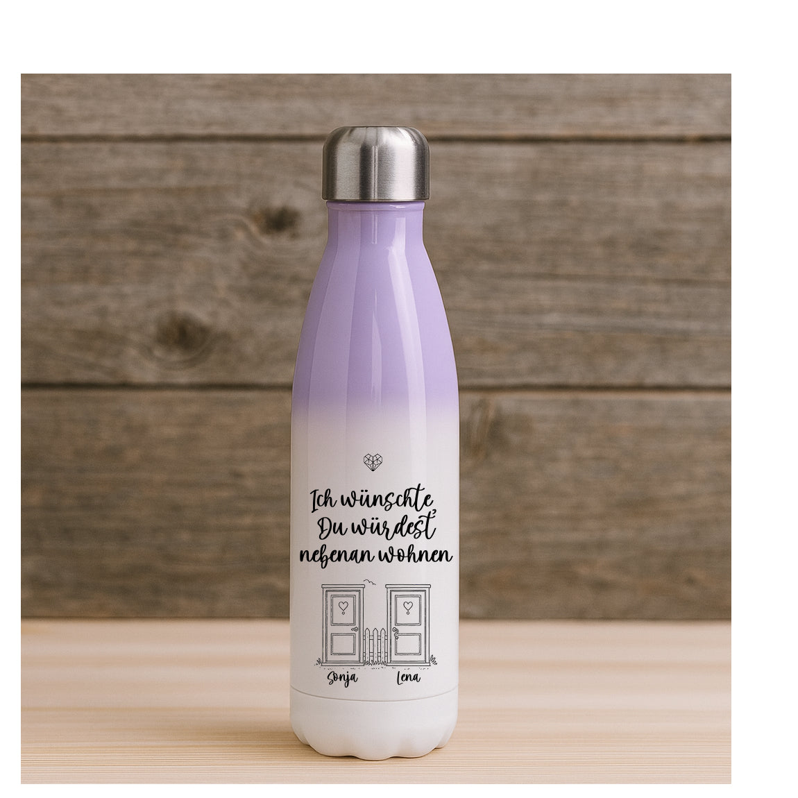 Thermosflasche 500 ml mit Farbverlauf – personalisierbares Geschenk mit Spruch